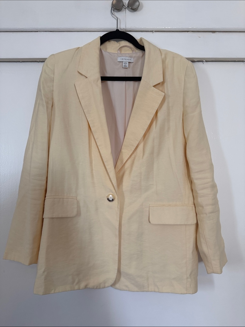 Topshop Butter Yellow Single-Button Tailored Linen-Like Blazer Size 2